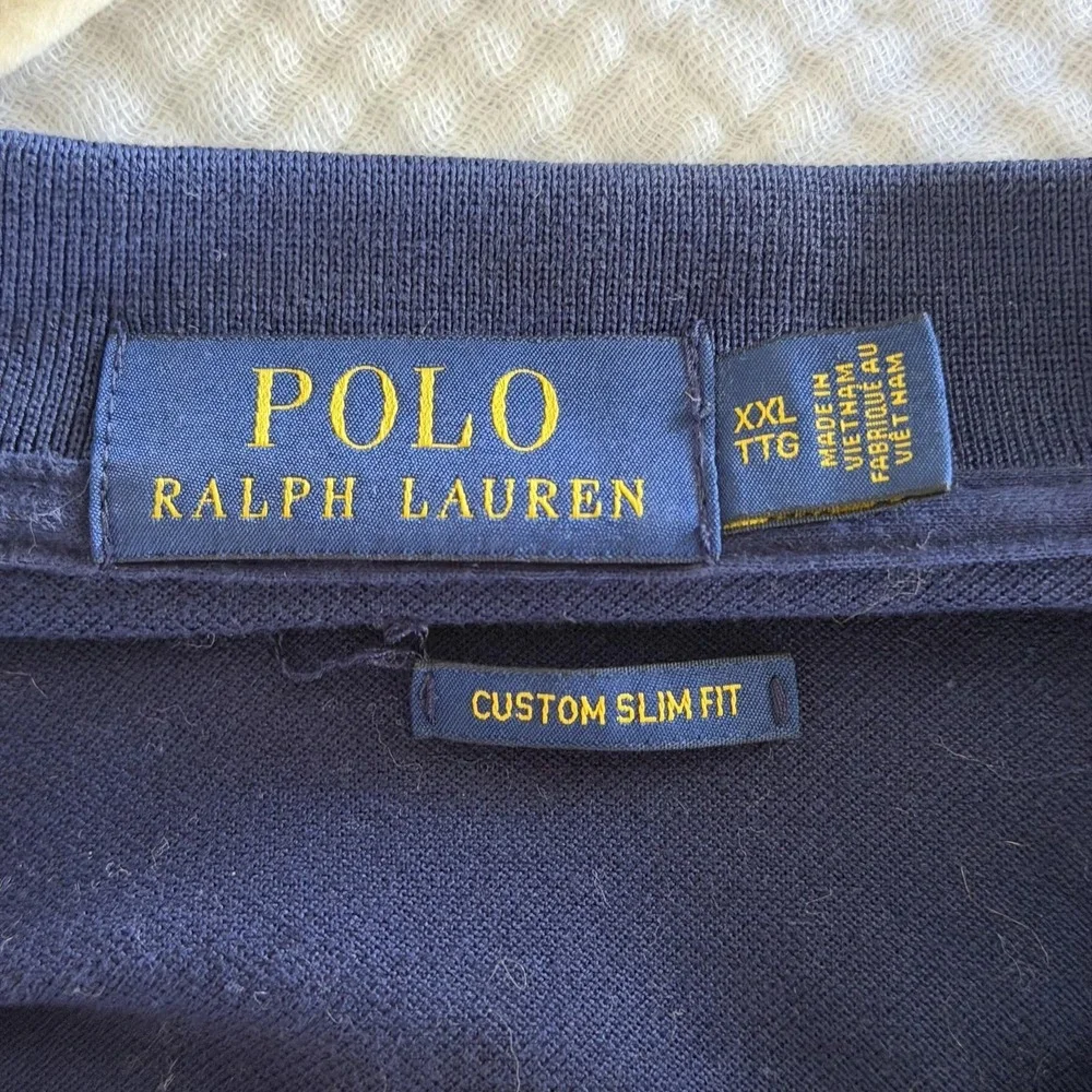 Polo Ralph Lauren Polo Shirt Mens 2XL Blue Slim Fit Pique Long Tartan Trim Prep